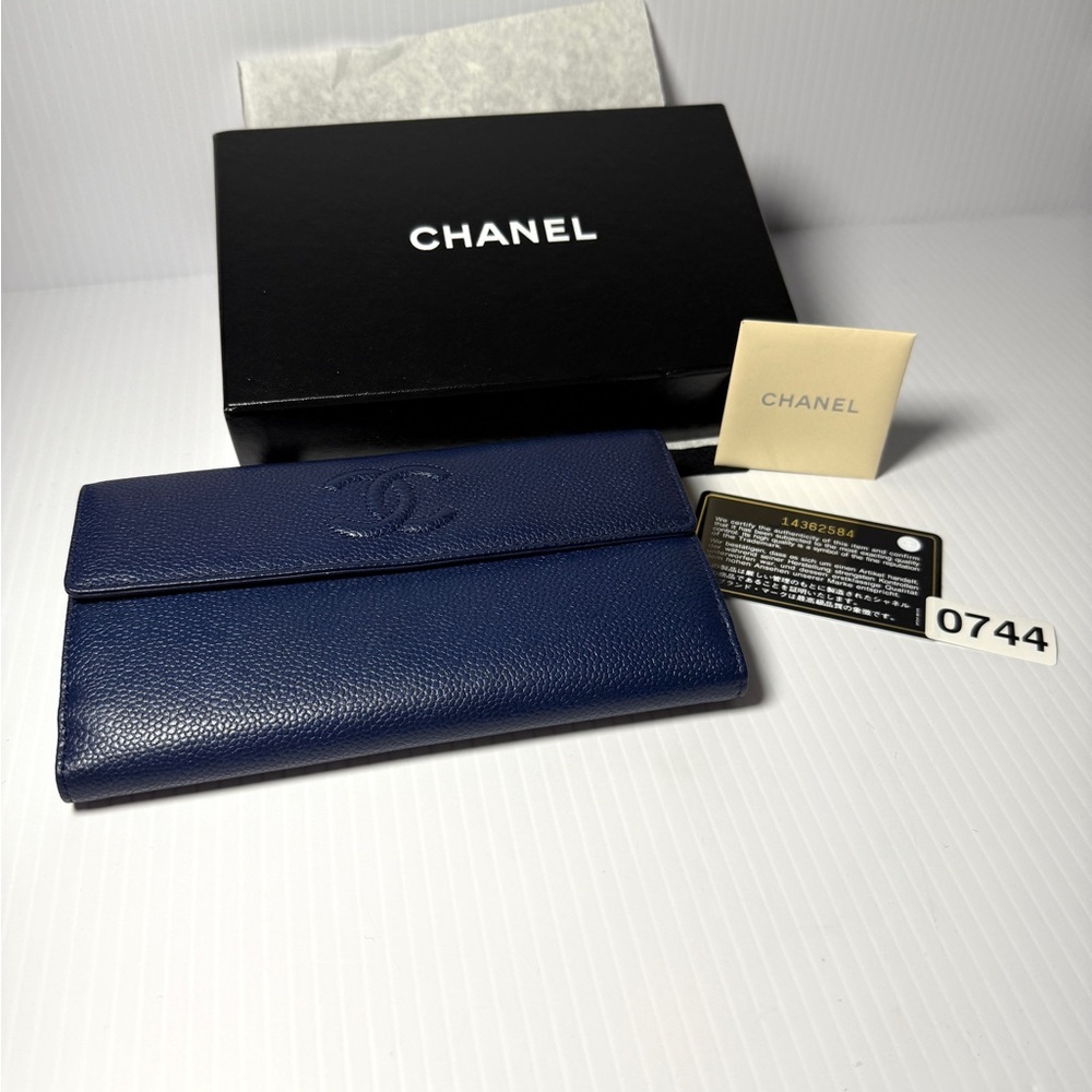 CHANEL Dark Blue Leather Wallet NWT
